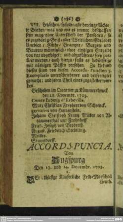 Accords-Puncta Von Augspurg Den 13. und 14. Decembr. 1703