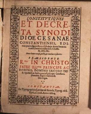 Constitutiones et Decreta Synodal. Diocesis Constantiensis