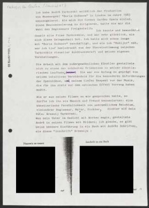 Text von C. Abbado über Andrej Tarkovskij mit "Inschrift in ein Buch"