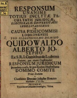 Responsum unanime ... facultatis iuridicae universitatis Ingolstadiensis