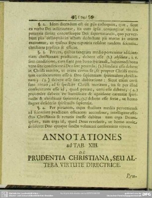 Annotationes ad Tab. XIII. De Prudentia Christiana, Seu Altera Virtute Directrice