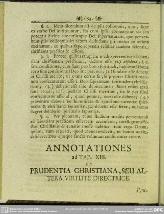 Annotationes ad Tab. XIII. De Prudentia Christiana, Seu Altera Virtute Directrice
