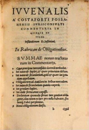Commentaria in quinque Titulos Institutionum