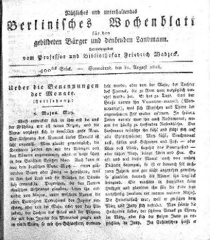 400tes Stueck, 31. August 1816