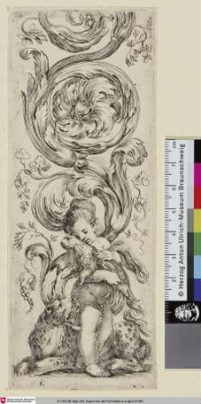 Ornament mit Mädchen, einen Leoparden auf dem Arm haltend.