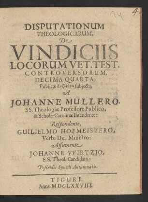 Disputationum Theologicarum, De Vindiciis Locorum Vet. Test. Controversorum, Decima Quarta