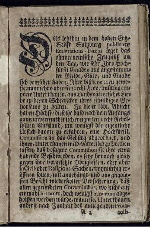 Als letzthin in dem hohen Ertz-Stifft Salzburg ...