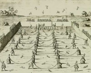 Fuchs-Prellen. Reproduktion aus: Hans Friedrich von Fleming "Der Vollkommene Teutsche Jäger", 1719
