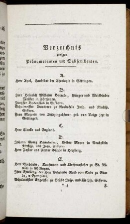 Verzeichnis einiger Praenumeranten und Subscribenten