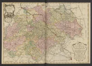 Neue Karte Des Kuhrfürstenthums Sachsen und sämtlicher incorporirter Lande : darinnen enthalten die VII. Kreisse, als I. der Kuhr, II. Meisnische, III. Leipziger, IV. Thüringische, V. Ertzgebürgische, VI. Voigtländische, und VII. der Neüstädtische Kreiss. Nebst denen Stifftern Naumburg, Zeitz, und Merseburg. Ingl: I. die Marggraffthümer Ober- und Nieder Lausitz und II. die Gefürstete Graffschafft Henneberg. Nebst allen angrenzenden Landen, und denen Fürstenthümern und Herrschafften des Fürstl: Hauses Sachsen, desgl: auch angemerckten Post-Strassen, Stationen und andern Strassen; mit Königl. und Churfurstl. Sachss. Privilegio