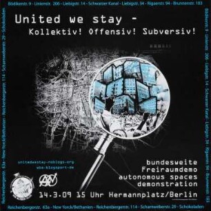 Plakat: "United we stay - Kollektiv! Offensiv! Subversiv!"