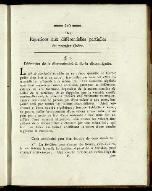 De Équations aux différentielles partielles du premier Ordre.