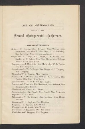 List of missionaries present at the Second Quinquennial Conference