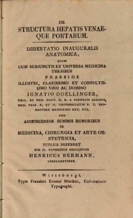 De structura hepatis venaeque portarum : dissertatio inauguralis anatomica