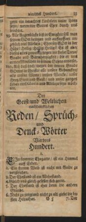 Der Geist- und Weltlichen nachdencklichen Reden/ Sprüch- und Denck-Wörter Vierdtes Hundert