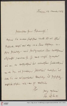 Briefe von Wilhelm Wundt an Kuno Fischer: Brief von Wilhelm Wundt an Kuno Fischer