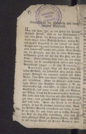Vermählung der Genovefa mit dem Grafen Siegfried.