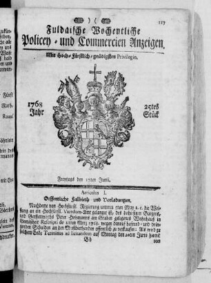 25tes Stück, Ausgabe vom 17. Junii 1768