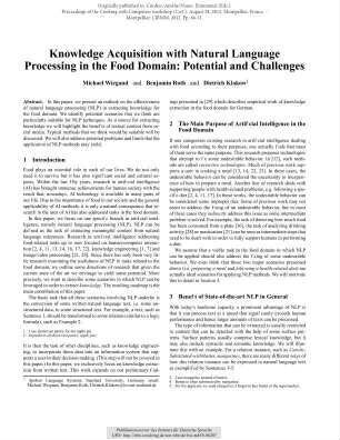 Knowledge Acquisition with Natural Language Processing in the Food Domain: Potential and Challenges