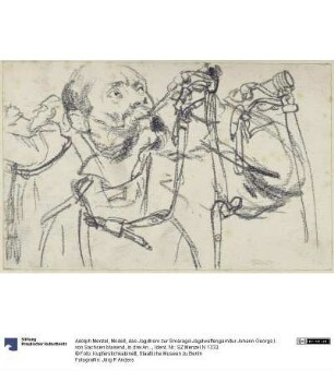 Modell, das Jagdhorn zur Smaragd-Jagdwaffengarnitur Johann Georgs I. von Sachsen blasend, in drei Ansichten, Historisches Museum, Dresden