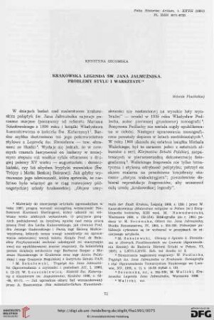 27: Krakowska Legenda św. Jana Jałmużnika : Problemy stylu i warsztatu