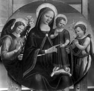 Maria mit dem Kind, flankiert vom Verkündigungsengel und dem Johannesknaben