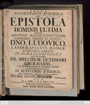 Dissertatio Juridica De Epistola Hominis Ultima