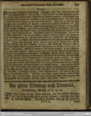 Am achten Sonntage nach Trinitatis. Evangelium, Matth. 7. v. 15-23