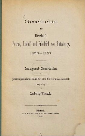 Geschichte der Bischöfe Petrus, Ludolf und Friedrich von Ratzeburg : 1236 - 1257