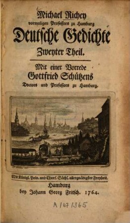 Michael Richey vormaligen Professors zu Hamburg Deutsche Gedichte, 2