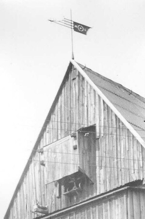 Hoyerswerda-Dörgenhausen. Bockmühle, Dach mit Wetterfahne