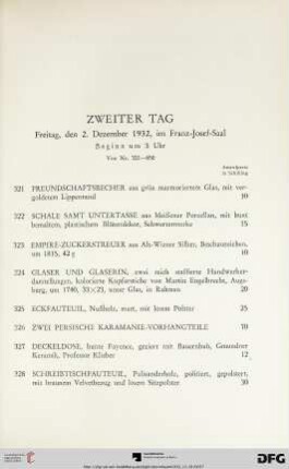 Zweiter Tag: Freitag, den 2. Dezember 1932, im Franz-Josef-Saal, Beginn um 3 Uhr (Nr. 321-650)