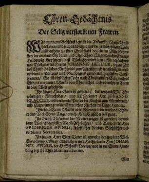 Ehren-Gedächtnis Der Selig verstorbenen Frawen.