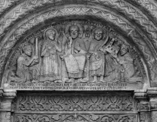Christus umgeben von Maria und Sankt Kastulus, sowie Bischof Albert von Freising mit Kirchenmodell