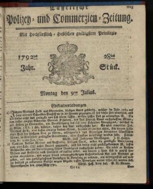 28tes Stueck, Montag den 9ten Julius. 1792