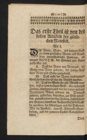 Das erste Theil ist von den hohen Artickeln der göttlichen Majestät.