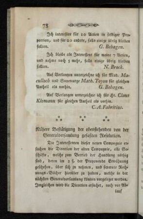 Nähere Bestätigung der obenstehenden von der Generalversamlung gefaßten Resolution.