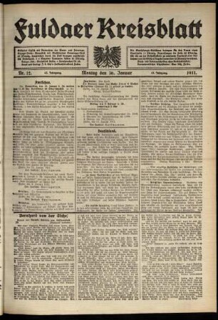 Erste Ausgabe vom Montag, den 16. Januar 1911.