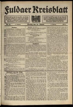 Erste Ausgabe vom Montag, den 16. Januar 1911.