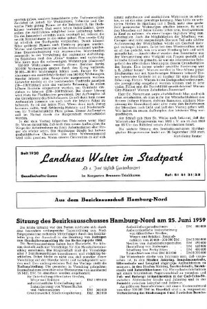 Sitzung des Bezirksausschusses Hamburg-Nord am 15. Juni 1959