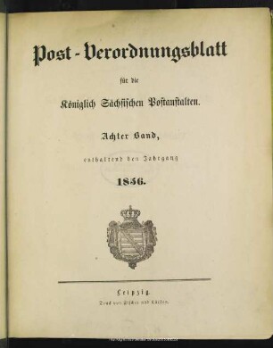 8.1856: Post-Verordnungsblatt für die Königlich Sächsischen Postanstalten