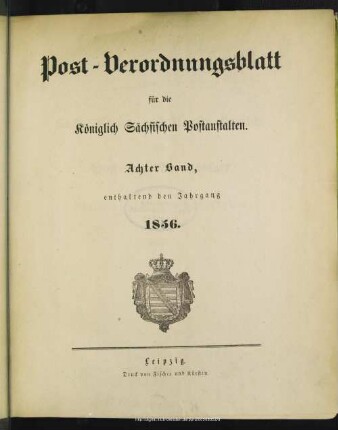 8.1856: Post-Verordnungsblatt für die Königlich Sächsischen Postanstalten