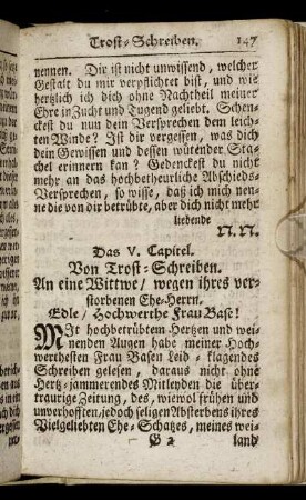 Das V. Capitel. Von Trost-Schreiben.