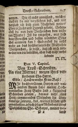 Das V. Capitel. Von Trost-Schreiben.