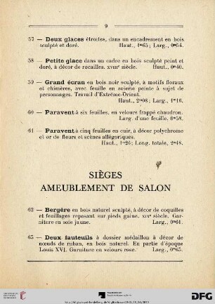 Siéges Ameublement De Salon  (Nr. 62-78)