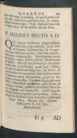 P. Melissus Bruto S. D.