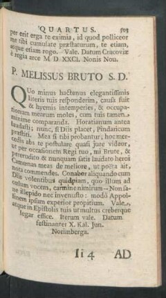 P. Melissus Bruto S. D.