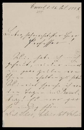 Nr. 17: Brief von Emma Grosscurth (später verheiratete Forkel) an Paul de Lagarde, Kassel, 16.10.1887