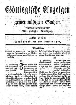 40stes Stück. Sonnabend, den 7ten October 1775.