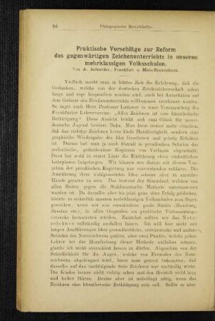 Praktische Vorschläge zur Reform des gegenwärtigen Zeichenunterrichts in unseren mehrklassigen Volksschulen